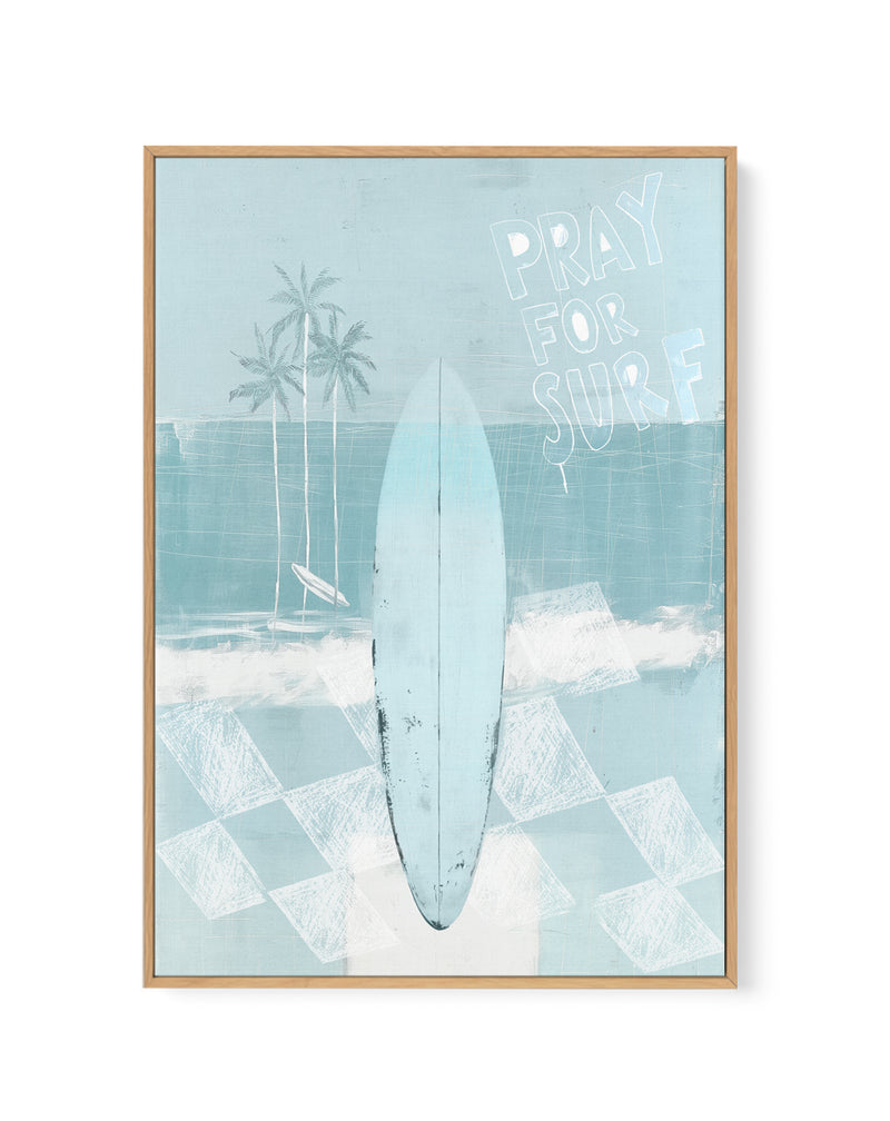 Pray for Surf in Seafoam Blue | Framed Canvas Art Print