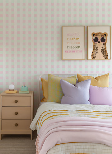 Preppy Checks in Pink & Mint By the Roll Wallpaper from Olive et Oriel where you can shop wallpaper and artworks online