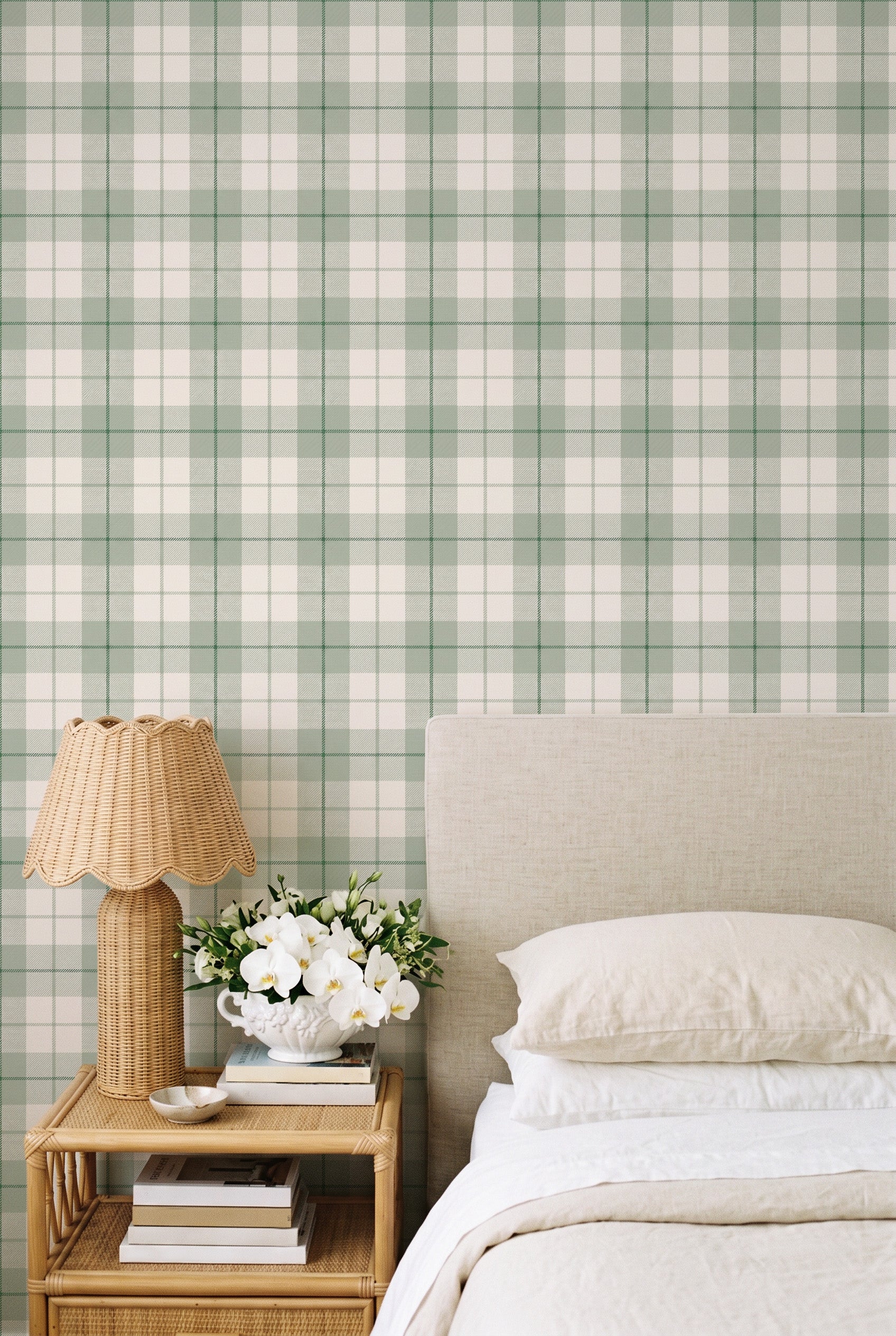 Prescott Tartan in Sage Green Wallpaper