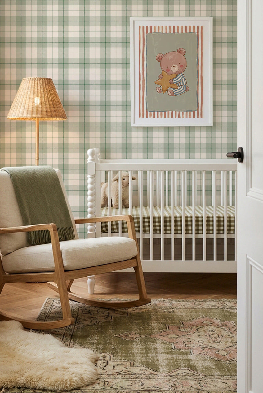 Prescott Tartan in Sage Green Wallpaper