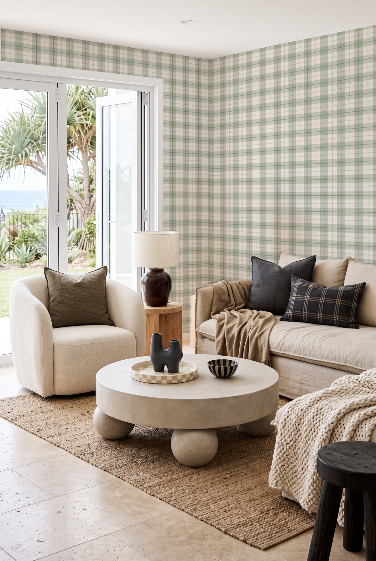 Prescott Tartan in Sage Green Wallpaper