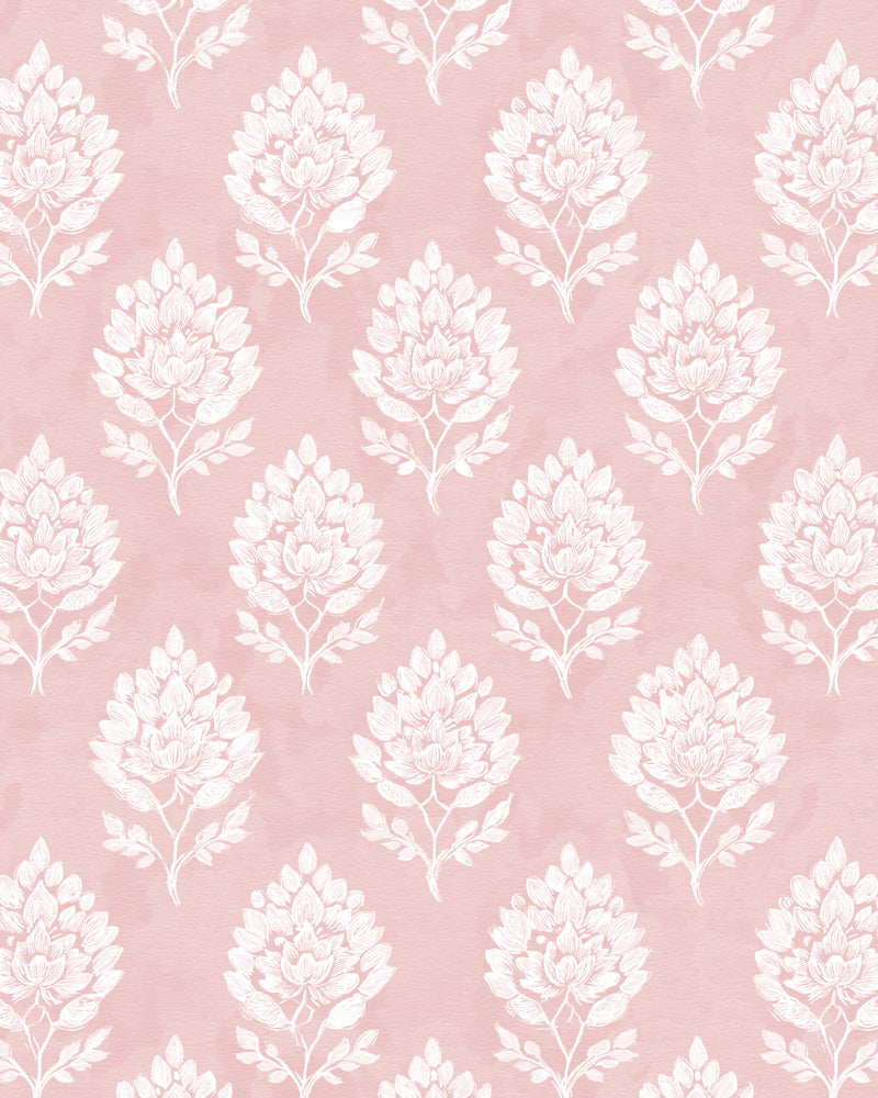 Pressed Flora in Pink Wallpaper from Olive et Oriel where you can shop wallpaper and artworks online