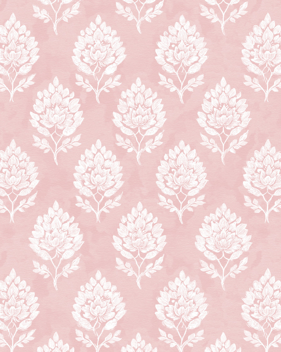 Pressed Flora in Pink Wallpaper from Olive et Oriel where you can shop wallpaper and artworks online