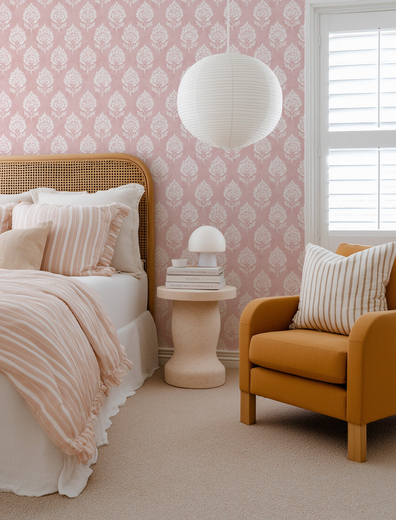 Pressed Flora in Pink Wallpaper from Olive et Oriel where you can shop wallpaper and artworks online
