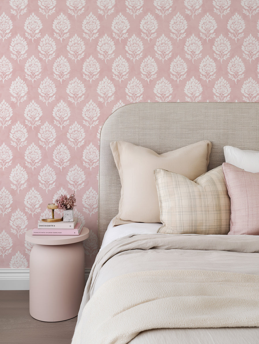 Pressed Flora in Pink Wallpaper from Olive et Oriel where you can shop wallpaper and artworks online