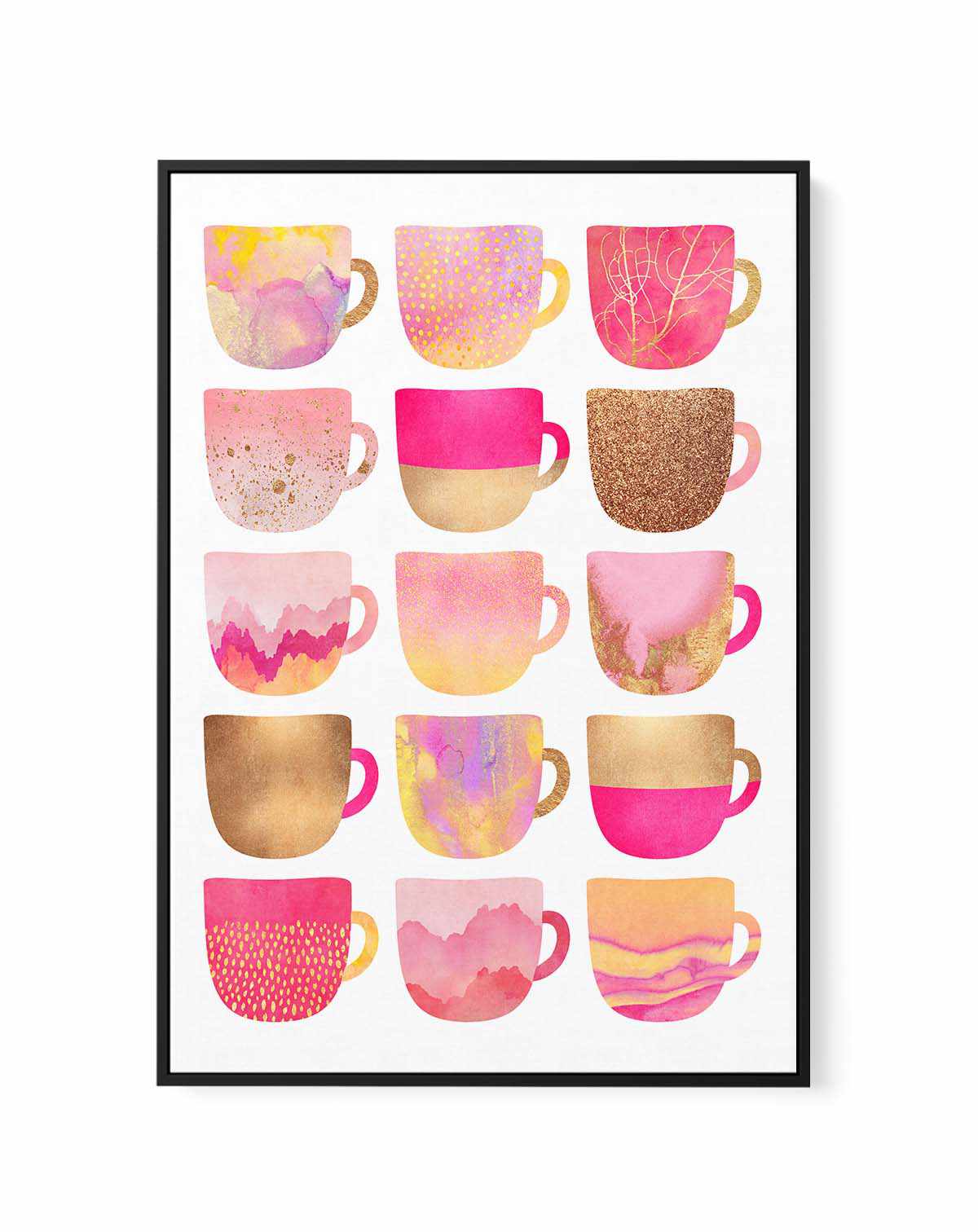 Pretty Pink Coffee Cups by Elisabeth Fredriksson | Framed Canvas Art Print