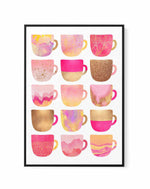 Pretty Pink Coffee Cups by Elisabeth Fredriksson | Framed Canvas Art Print