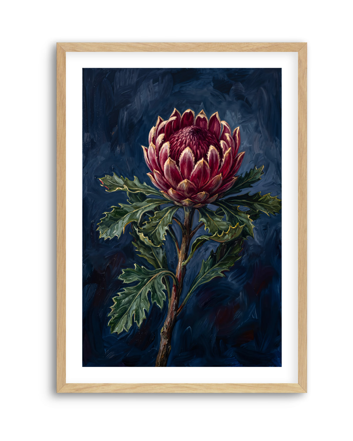 Protea Noir On Navy Botanicals Study | Art Print