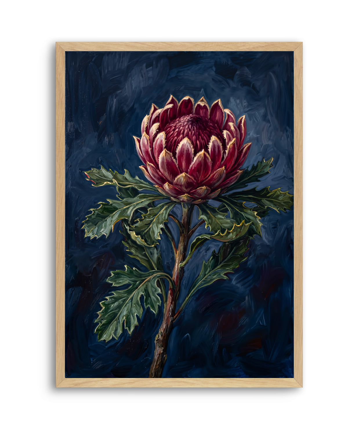 Protea Noir On Navy Botanicals Study | Art Print