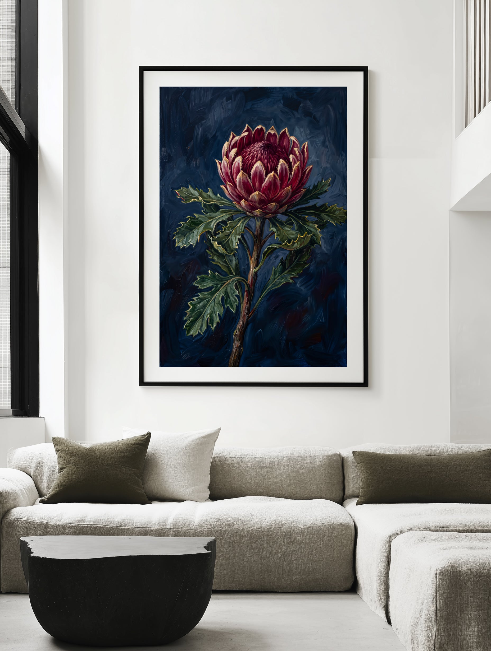 Protea Noir On Navy Botanicals Study | Art Print