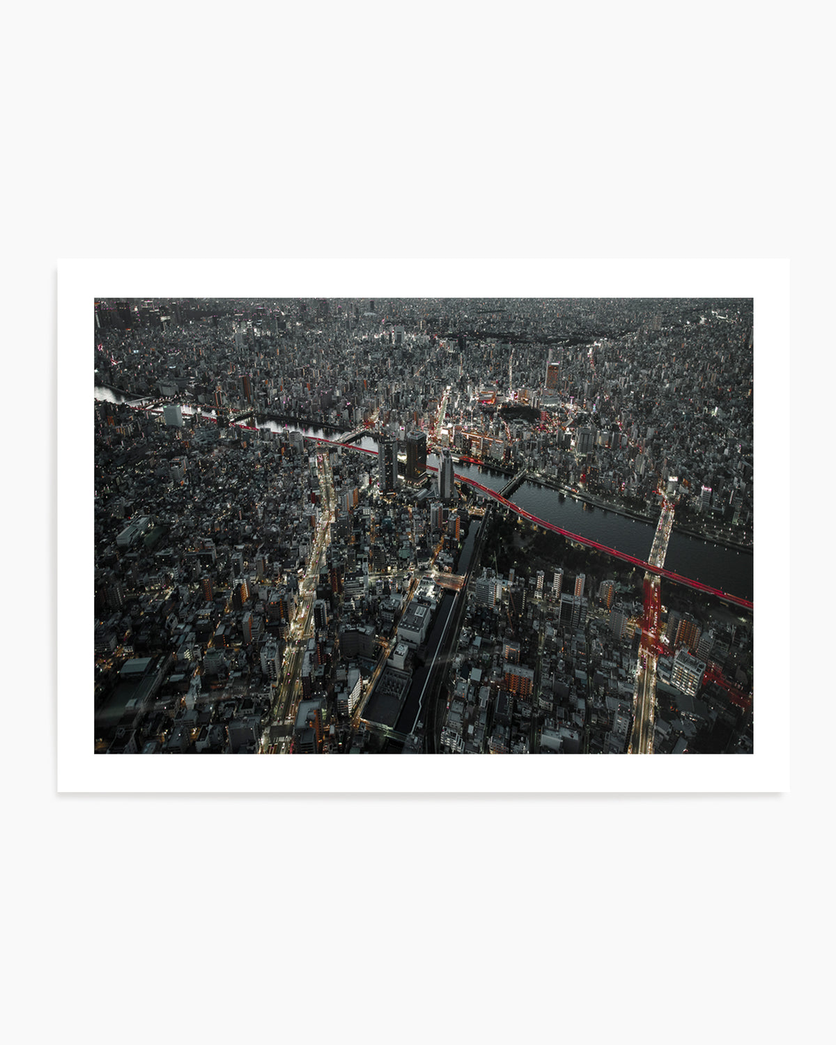 Red Bridges City Night by Carmine Chiriaco | Art Print