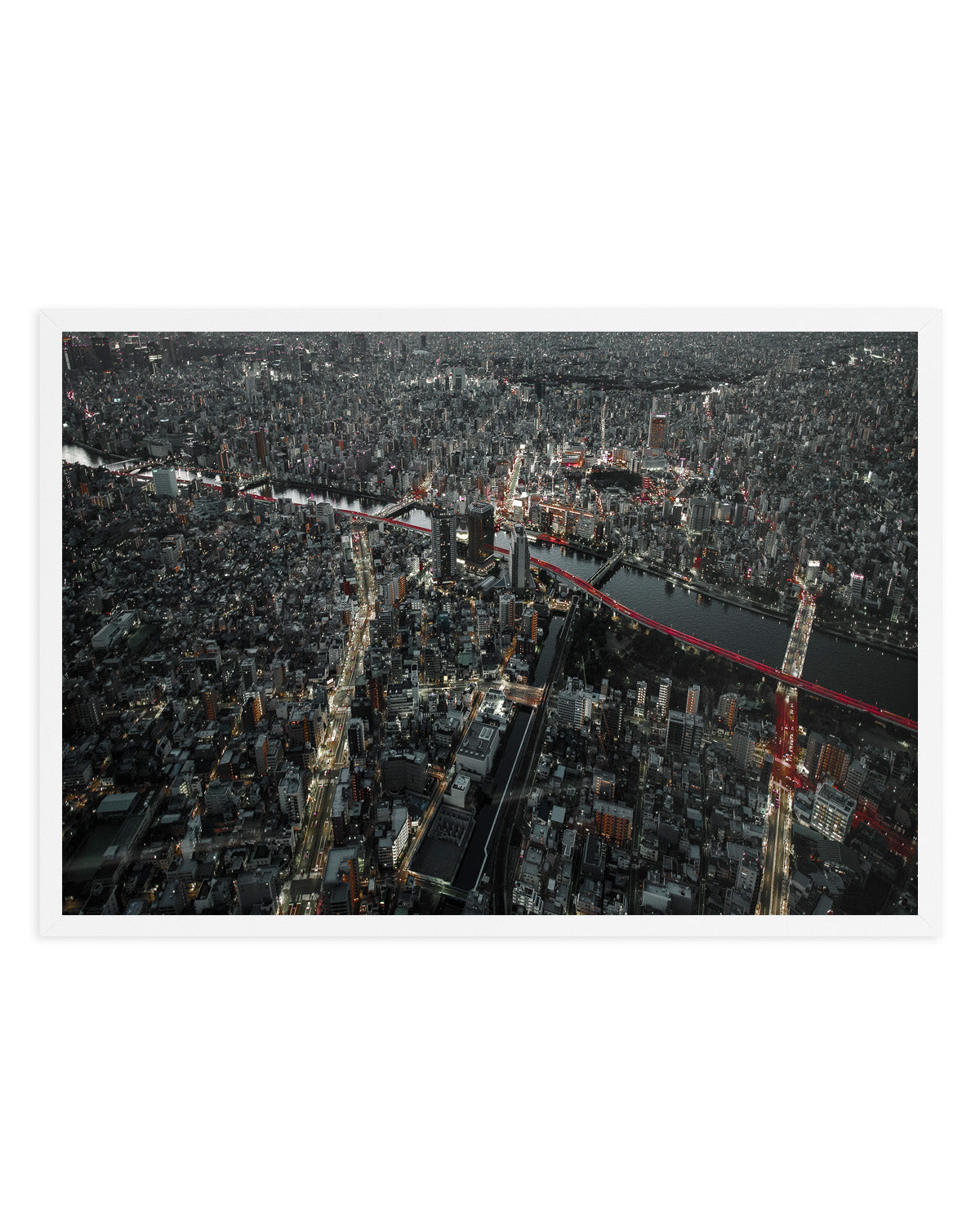 Red Bridges City Night by Carmine Chiriaco | Art Print