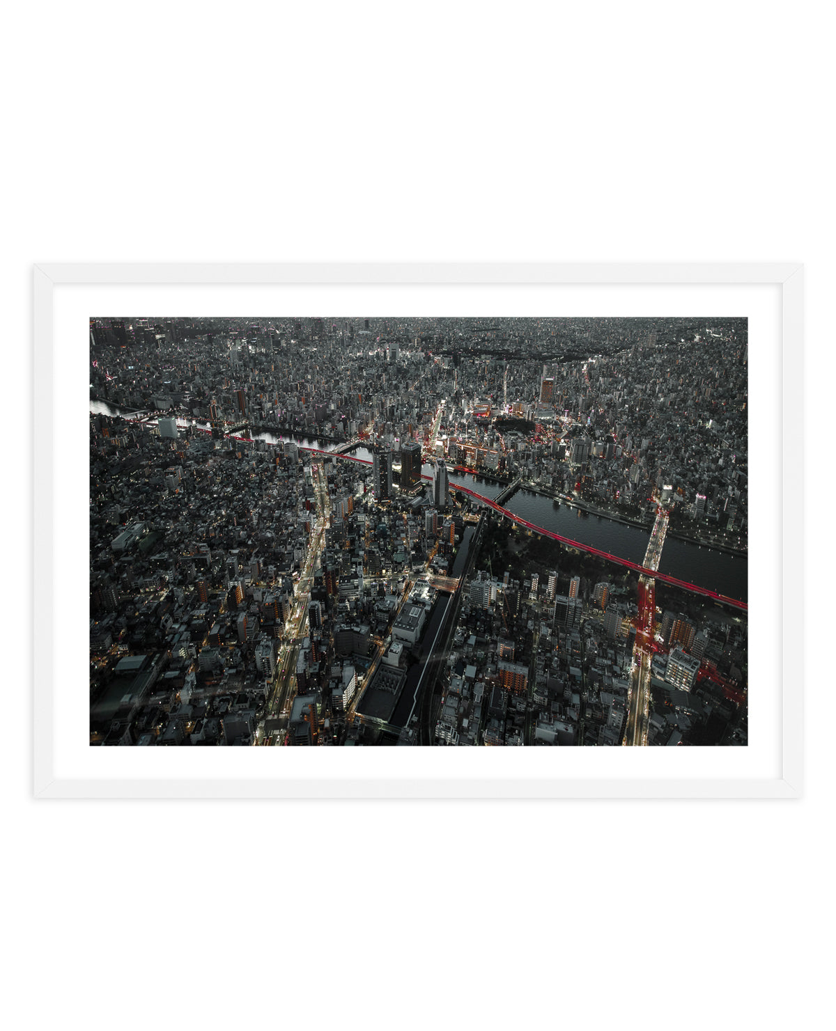Red Bridges City Night by Carmine Chiriaco | Art Print