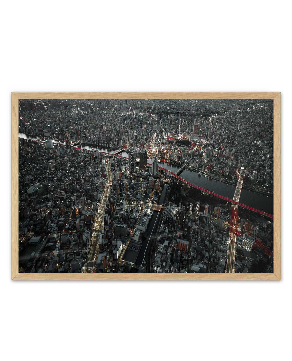 Red Bridges City Night by Carmine Chiriaco | Art Print