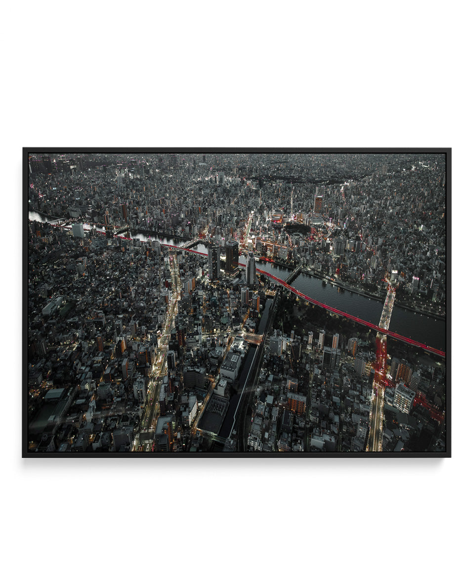 Red Bridges City Night by Carmine Chiriaco | Framed Canvas Art Print