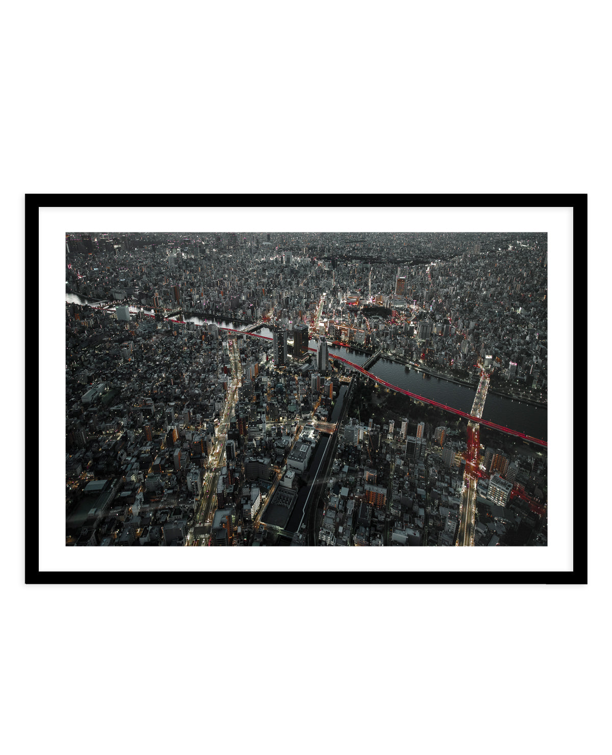 Red Bridges City Night by Carmine Chiriaco | Art Print