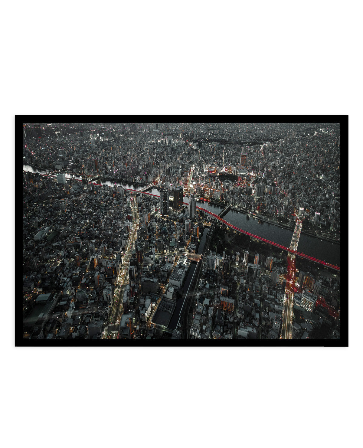 Red Bridges City Night by Carmine Chiriaco | Art Print