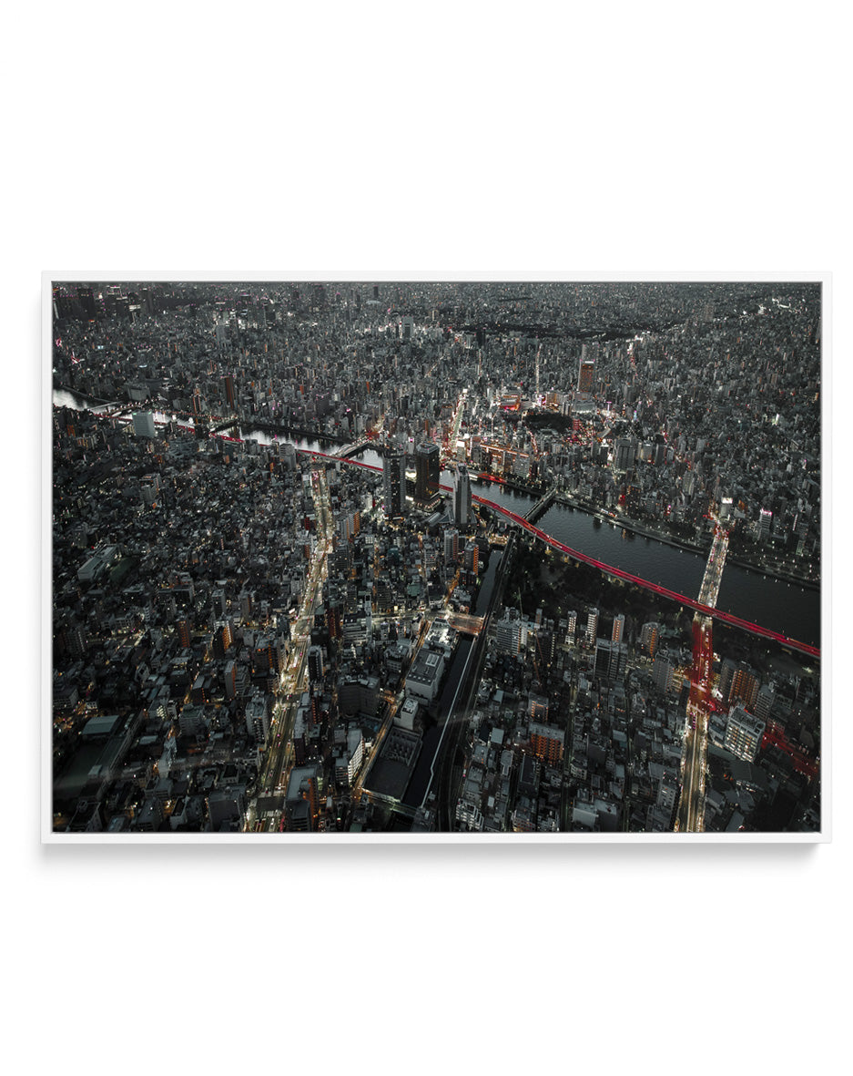 Red Bridges City Night by Carmine Chiriaco | Framed Canvas Art Print
