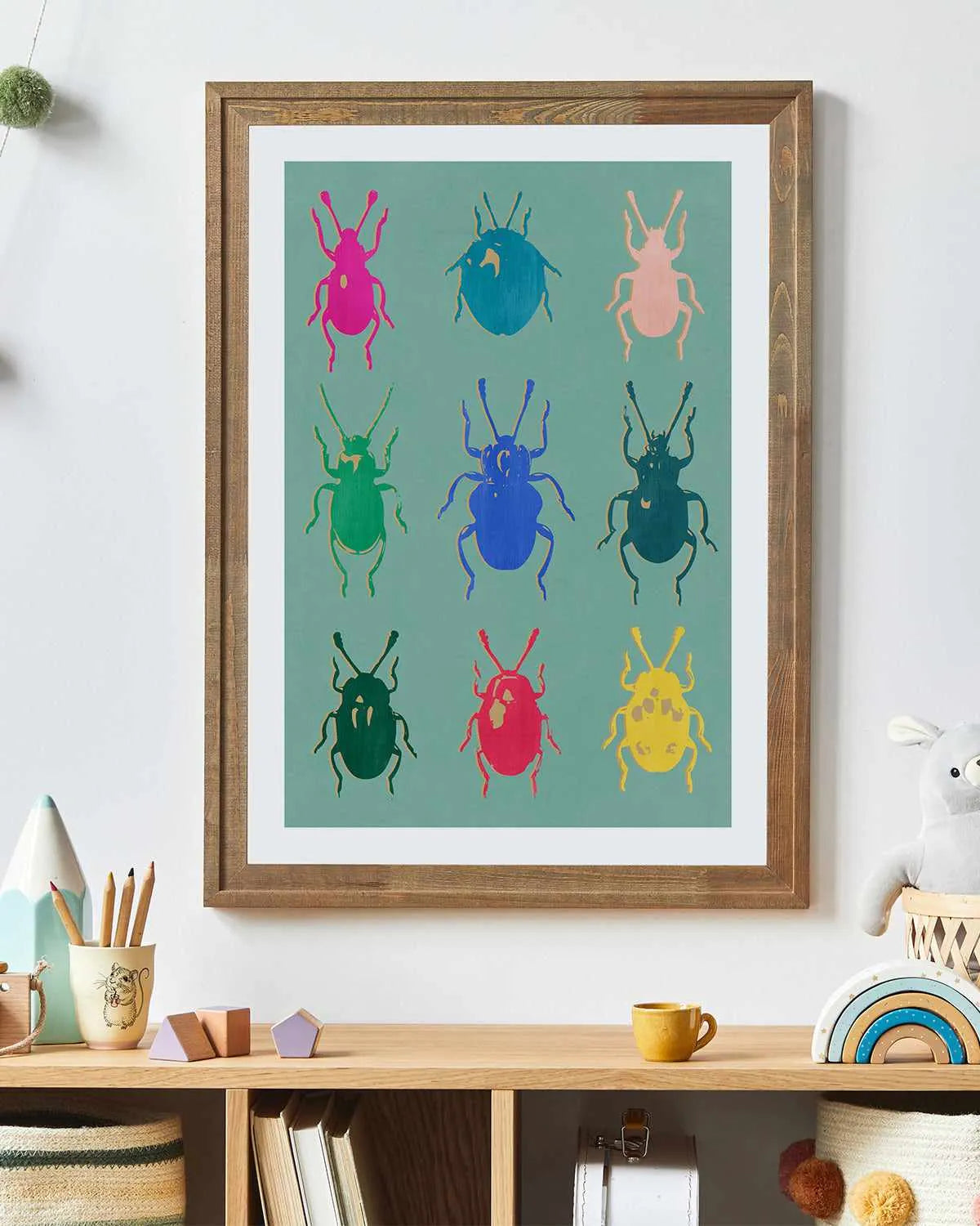 Rainbow Beetle Art Print from Olive et Oriel where you can shop wallpaper and artworks online