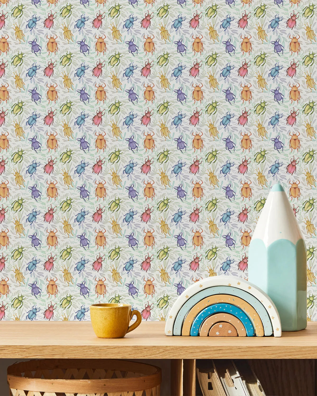 Rainbow Beetles Wallpaper from Olive et Oriel where you can shop wallpaper and artworks online