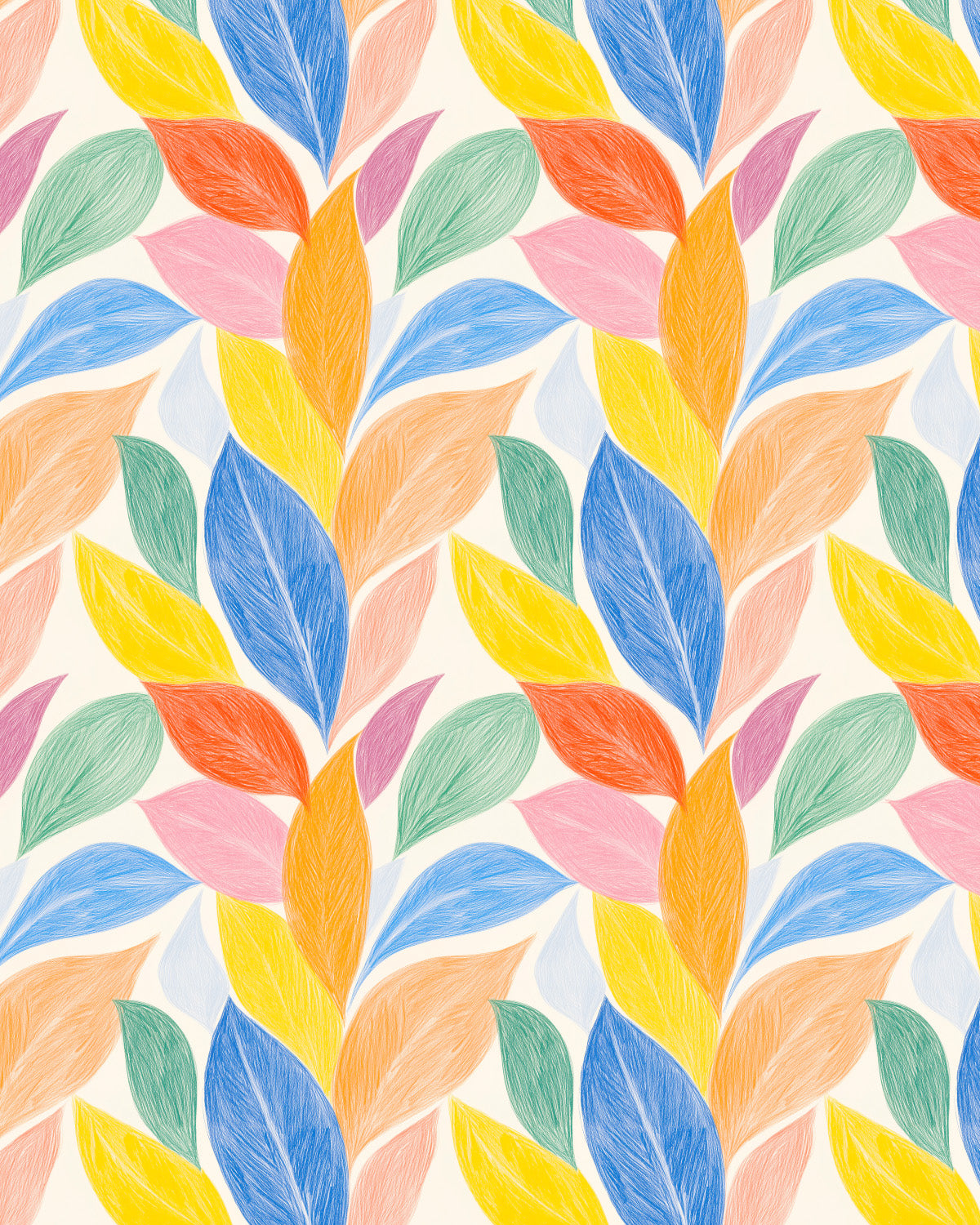 Rainbow Leaves in Yellow & Blue Commercial Vinyl Wallpaper