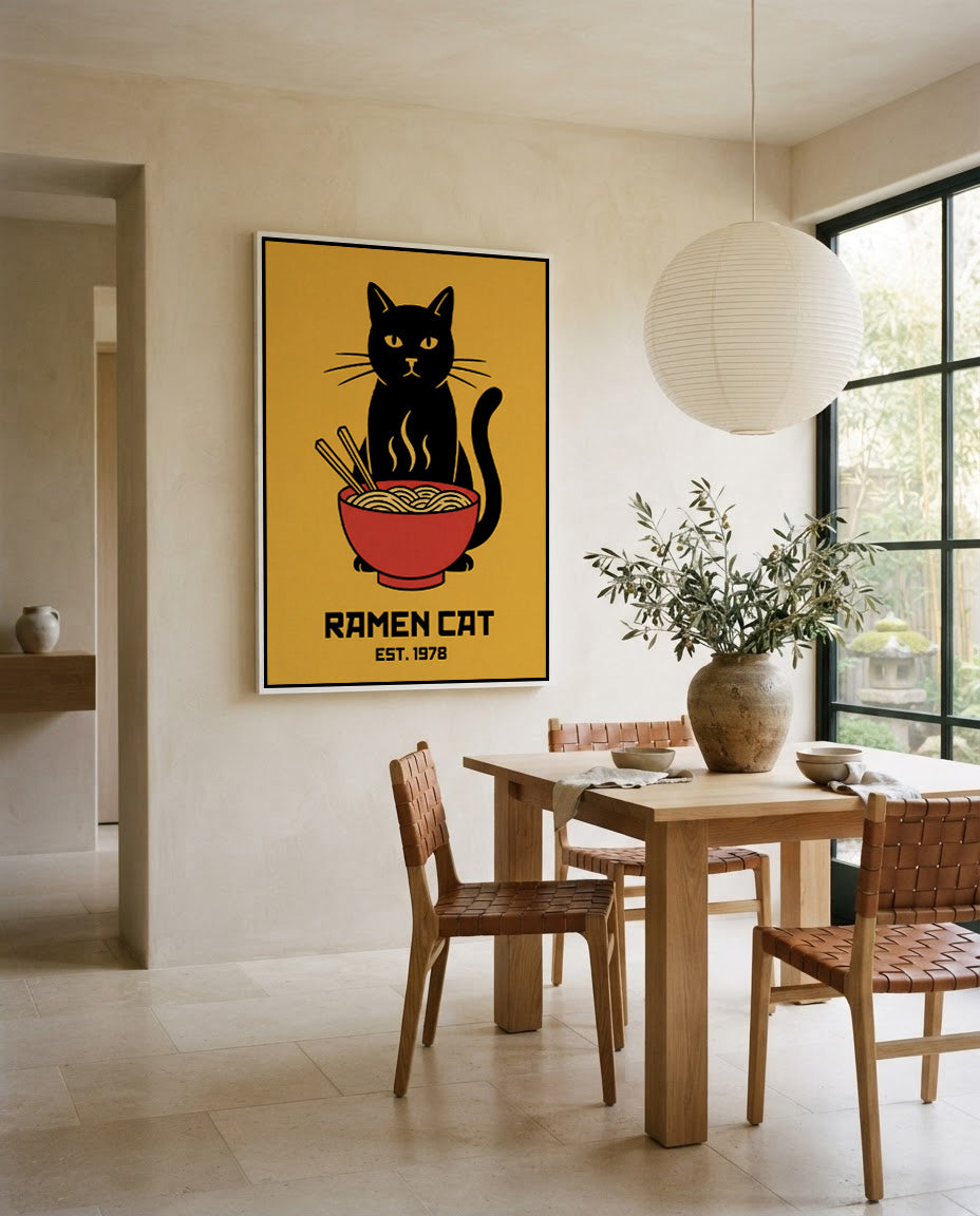 Ramen Cat by Andreas Magnusson | Framed Canvas Art Print