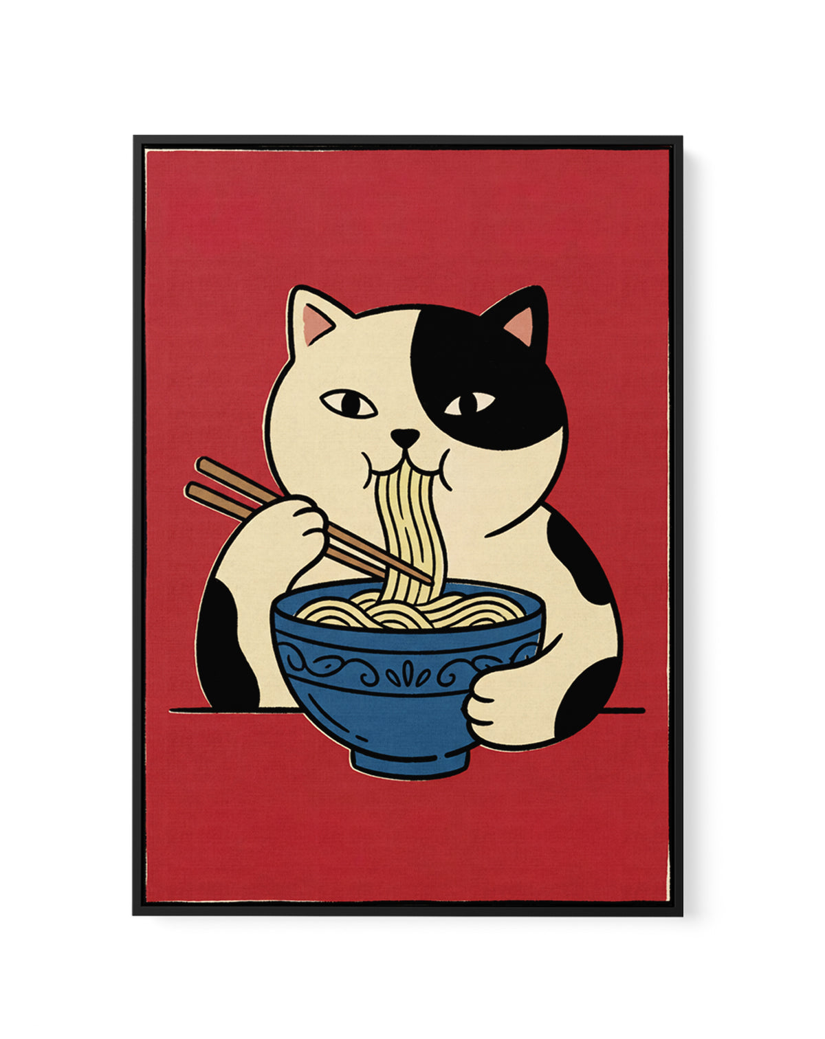 Ramen Eating Cat by Andreas Magnusson | Framed Canvas Art Print