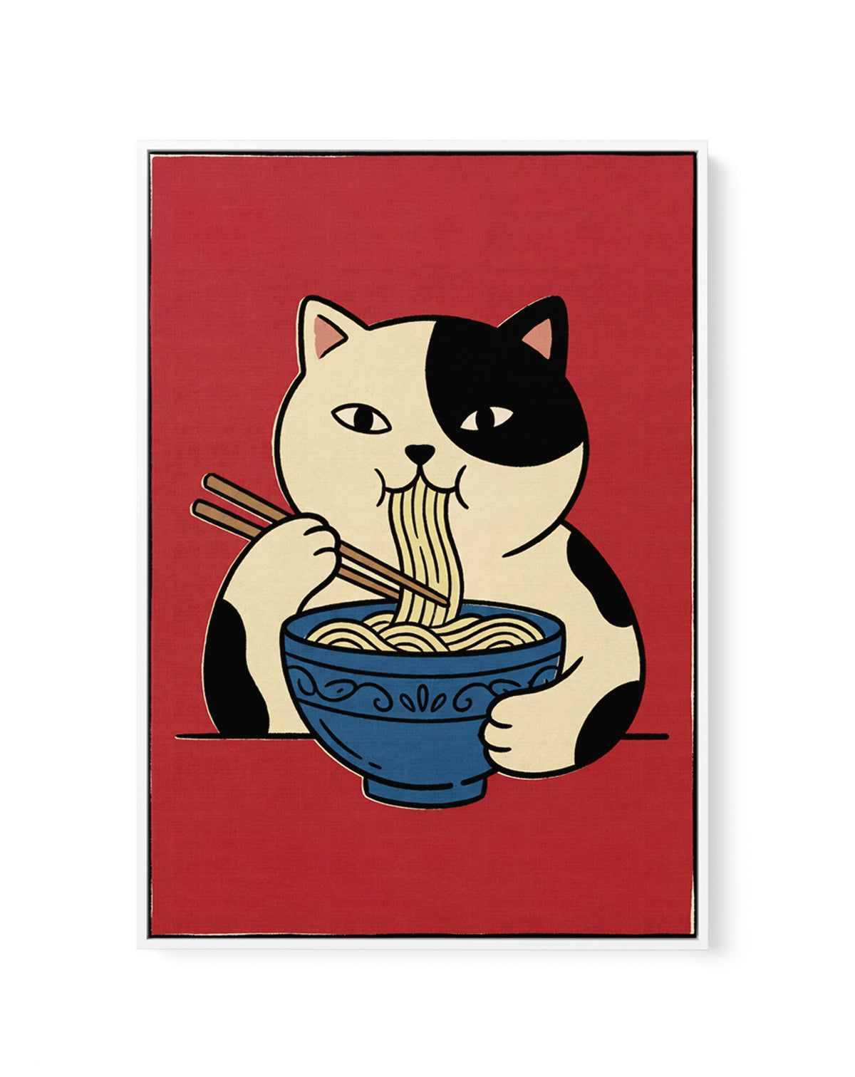 Ramen Eating Cat by Andreas Magnusson | Framed Canvas Art Print