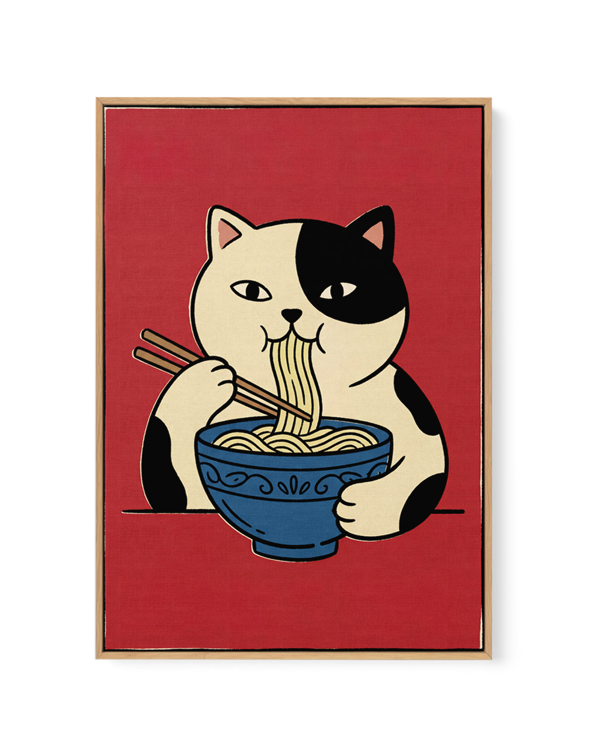 Ramen Eating Cat by Andreas Magnusson | Framed Canvas Art Print