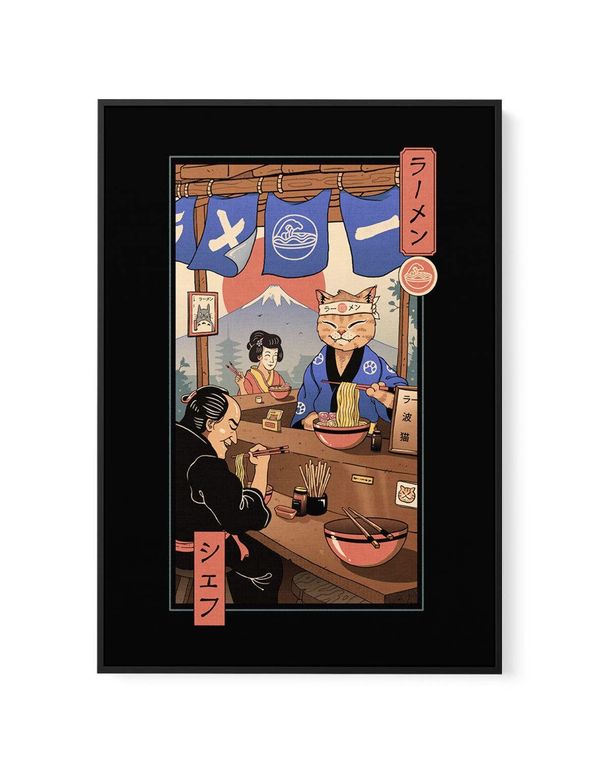 Ramen Meowster by Vincent Trinidad | Framed Canvas Art Print