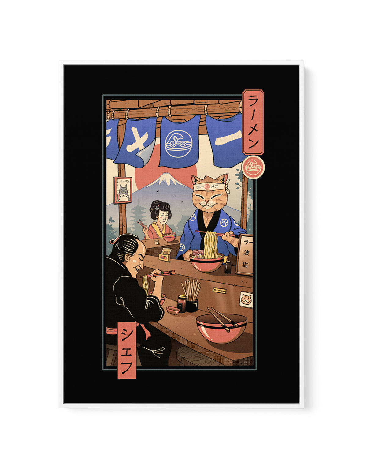 Ramen Meowster by Vincent Trinidad | Framed Canvas Art Print