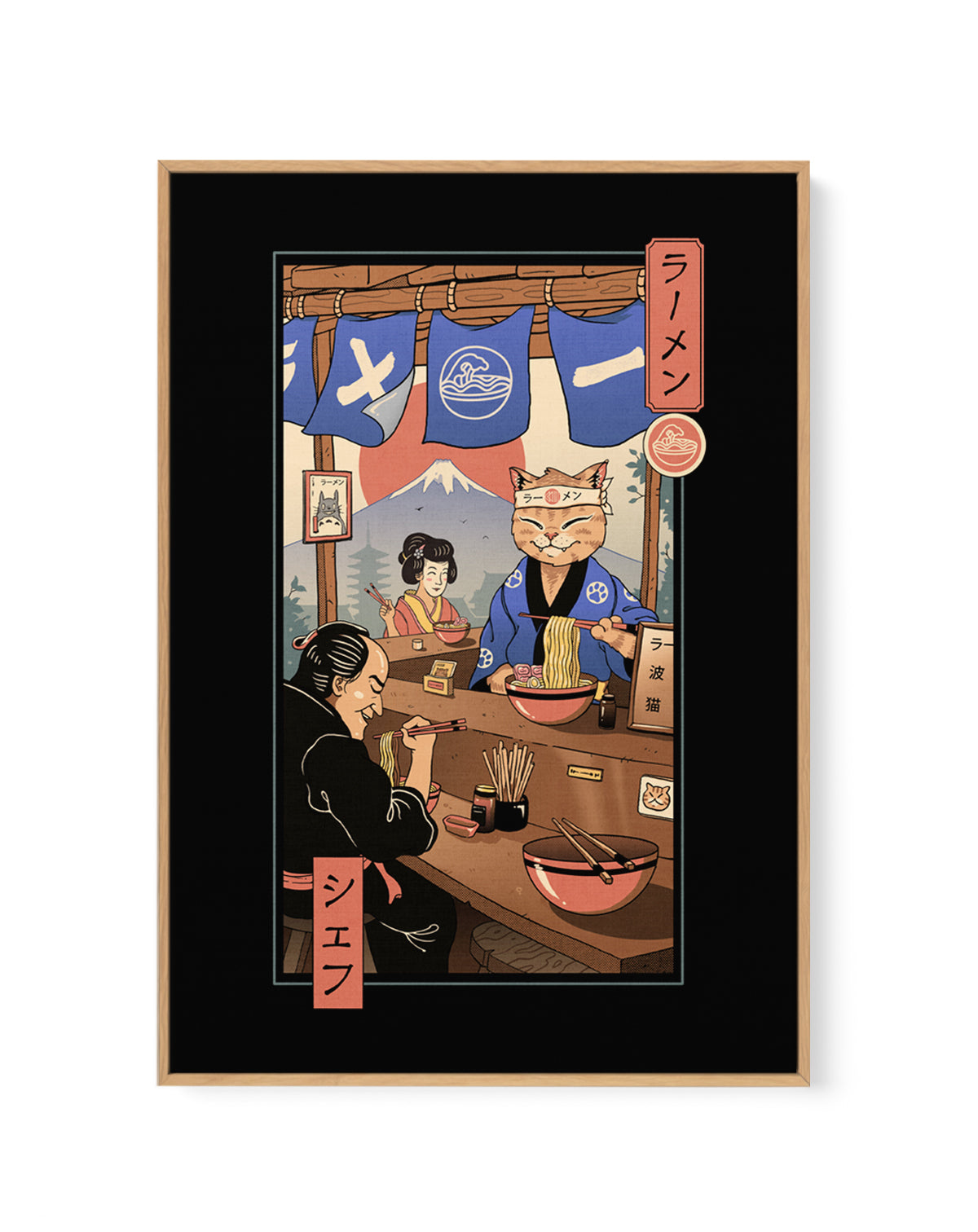Ramen Meowster by Vincent Trinidad | Framed Canvas Art Print