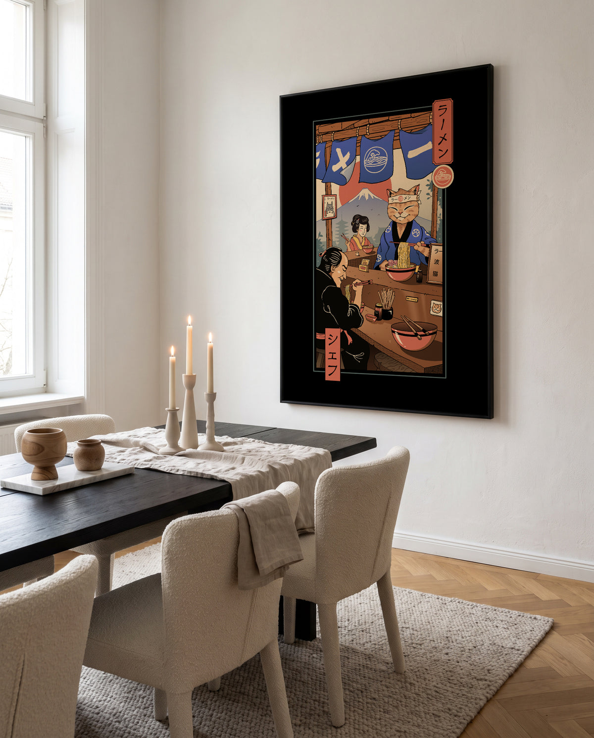 Ramen Meowster by Vincent Trinidad | Framed Canvas Art Print