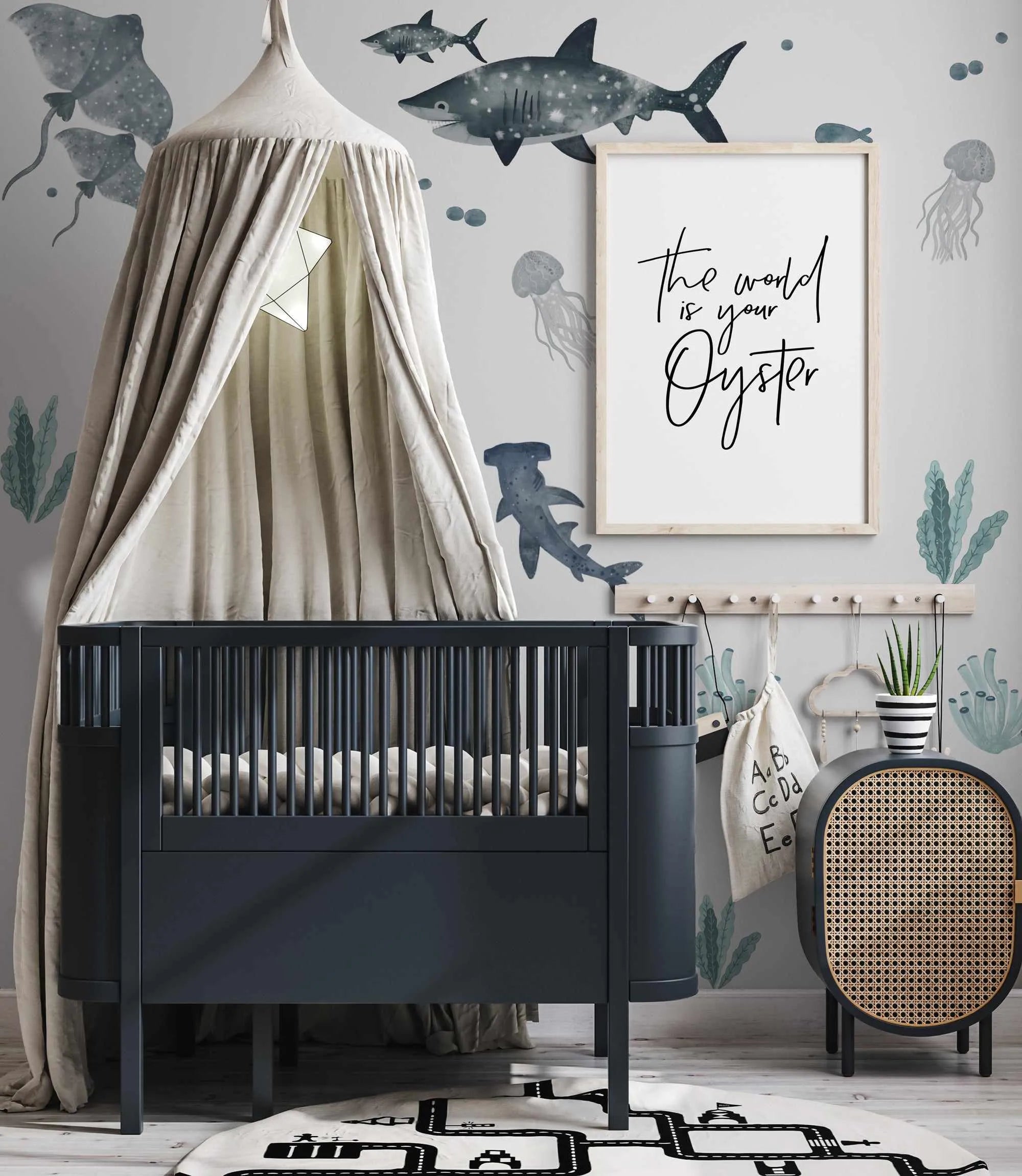 Rays, Jellyfish & Shark Decal Set-Decals-Olive et Oriel-Decorate your kids bedroom wall decor with removable wall decals, these fabric kids decals are a great way to add colour and update your children's bedroom. Available as girls wall decals or boys wall decals, there are also nursery decals.