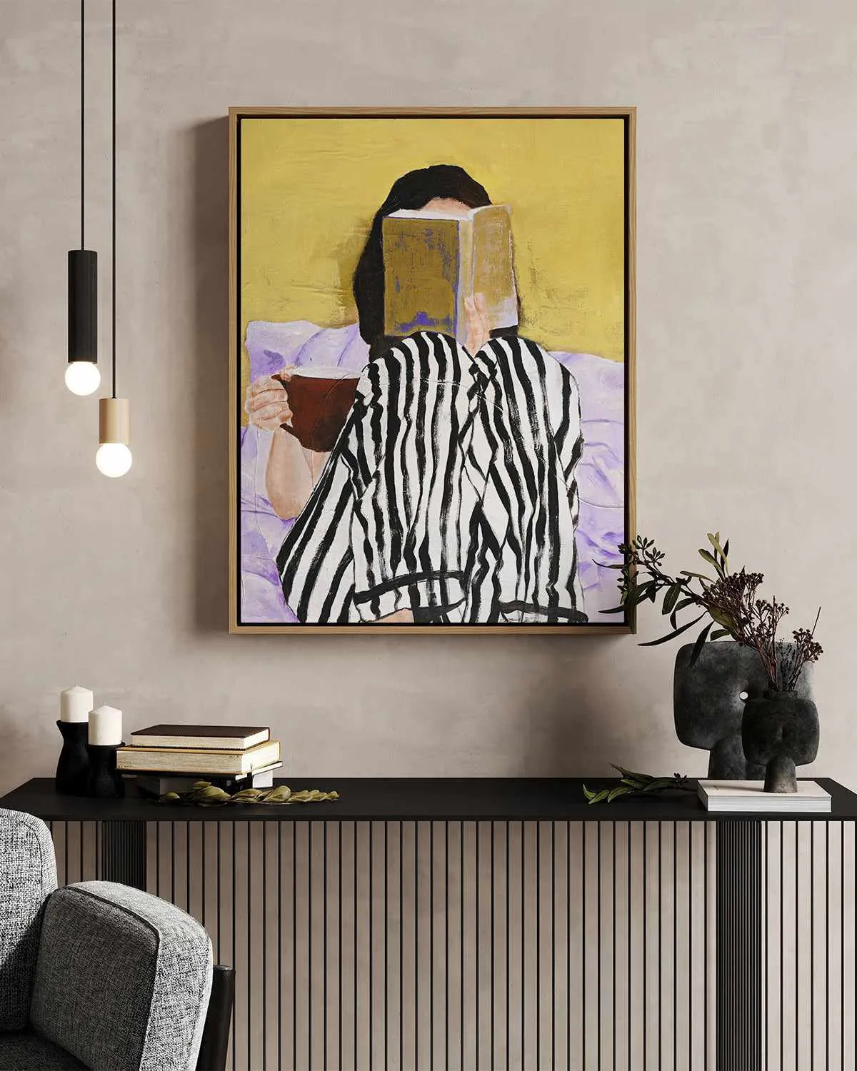 Reading by Design Fabrikken | Framed Canvas Art Print from Olive et Oriel where you can shop wallpaper and artworks online