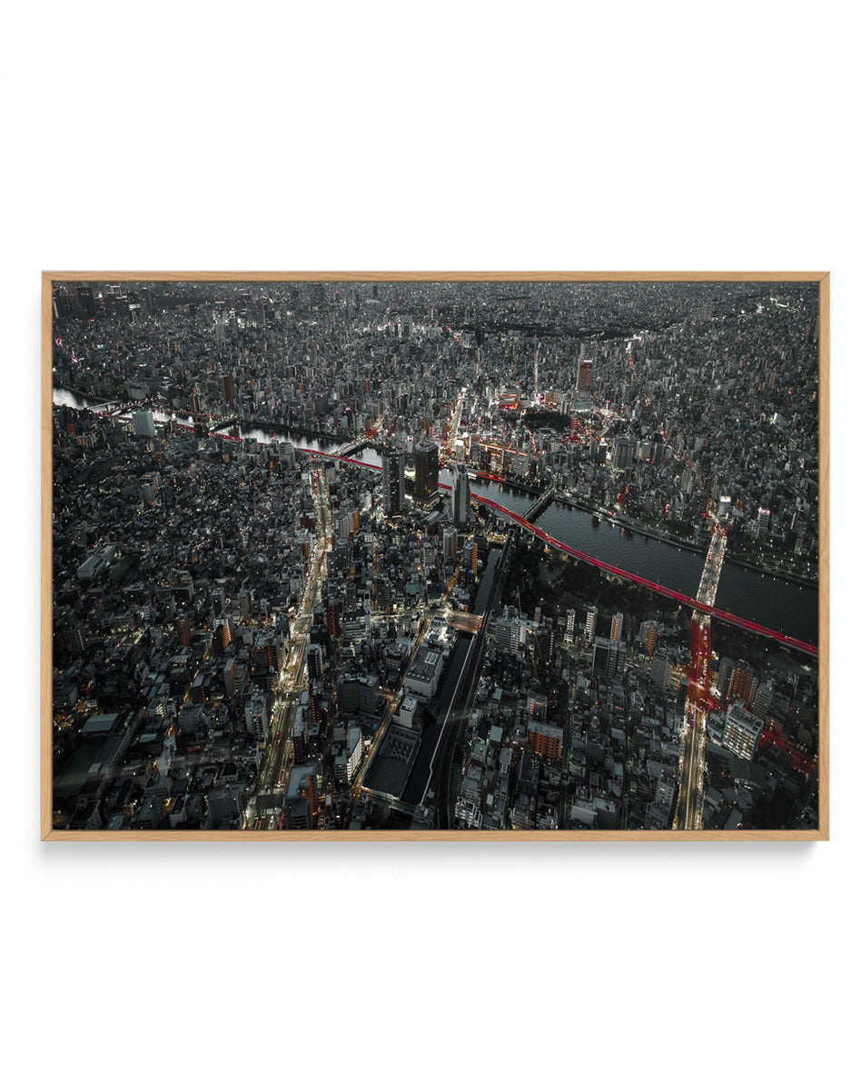 Red Bridges City Night by Carmine Chiriaco | Framed Canvas Art Print