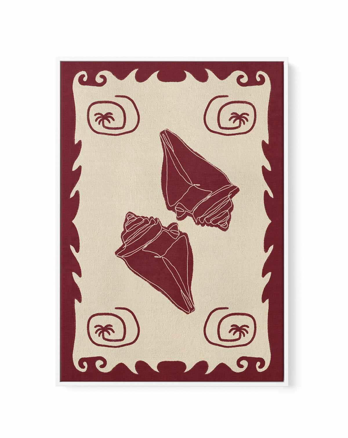 Red Seashell Stories by Shatha Al Dafai | Framed Canvas Art Print from Olive et Oriel where you can shop wallpaper and artworks online