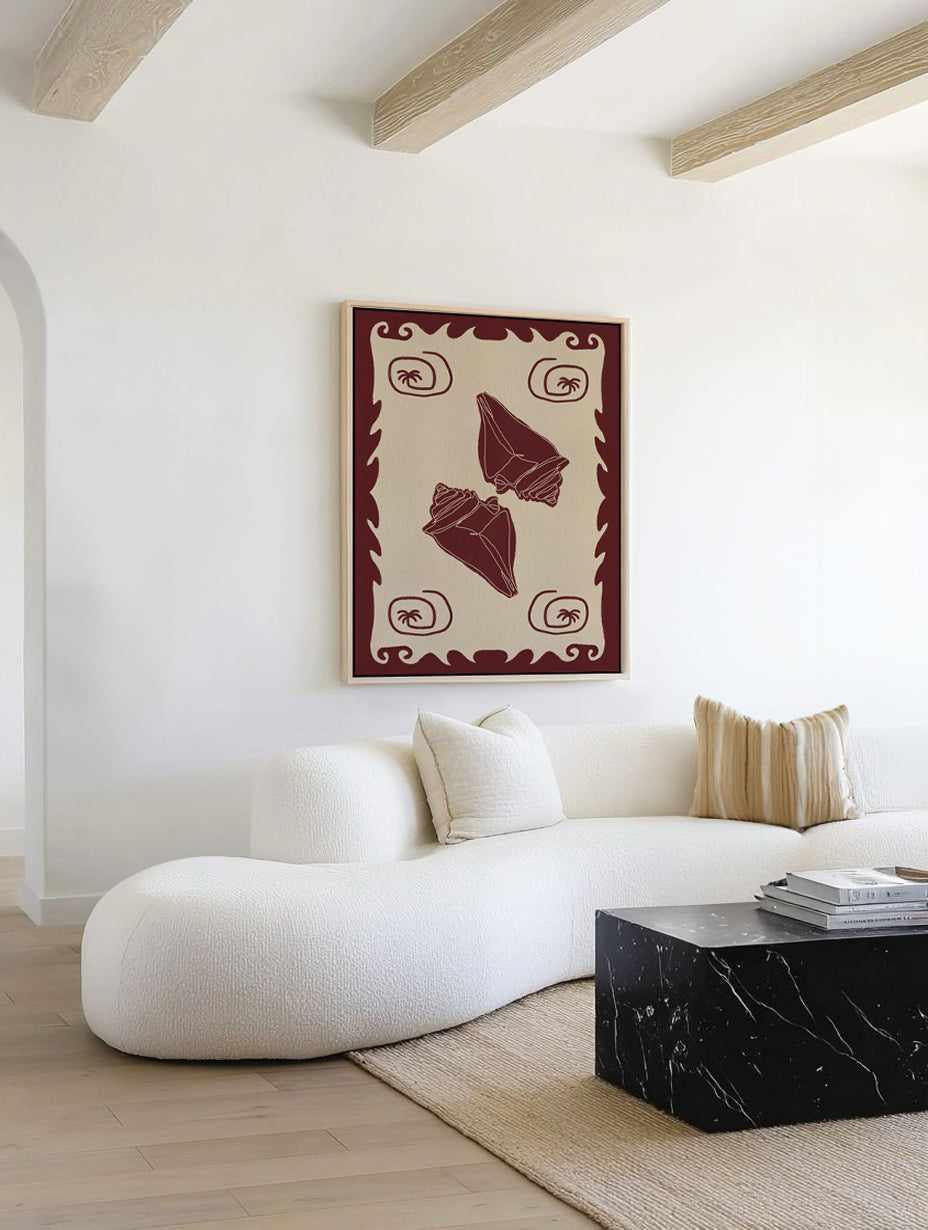 Red Seashell Stories by Shatha Al Dafai | Framed Canvas Art Print from Olive et Oriel where you can shop wallpaper and artworks online