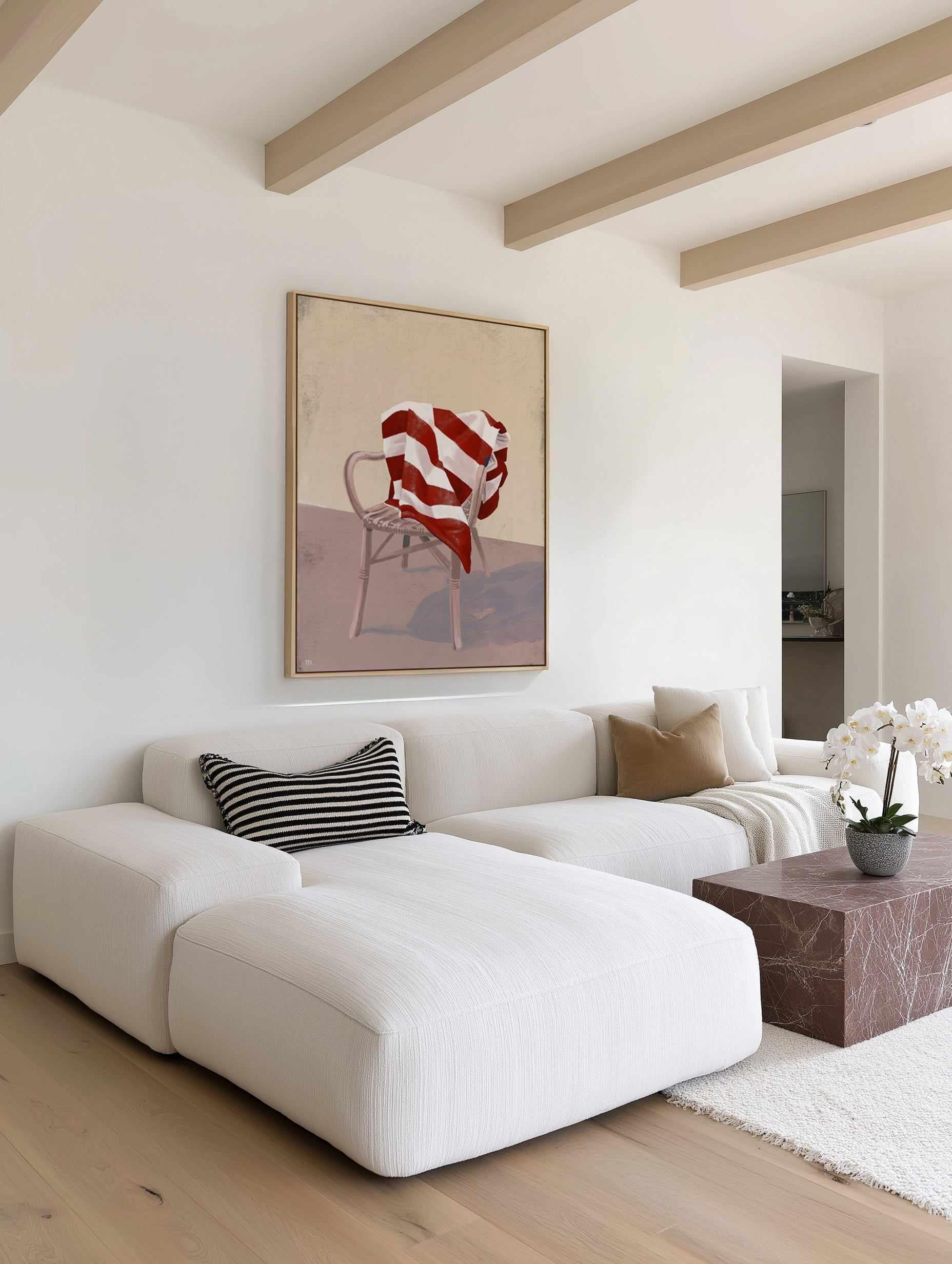 Red Striped Drape by Marco Marella | Framed Canvas Art Print from Olive et Oriel where you can shop wallpaper and artworks online