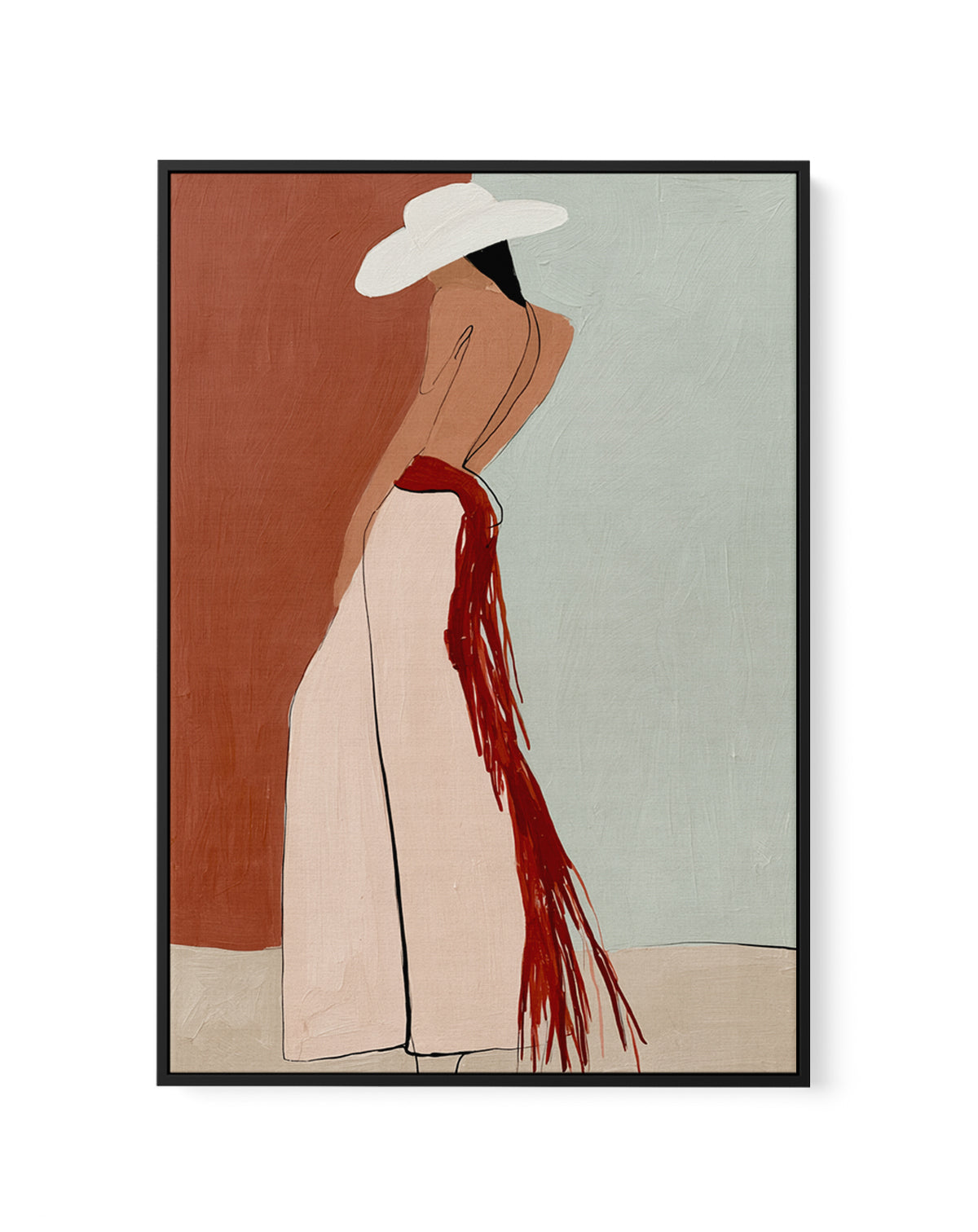 Red Tassels Cowgirl Line Art | Framed Canvas Art Print