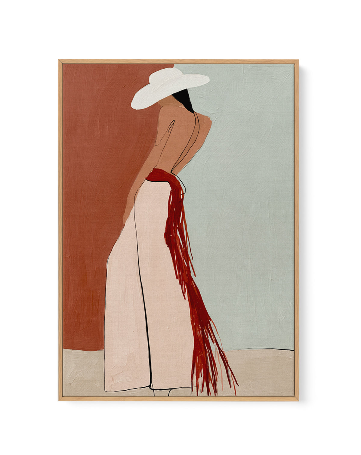 Red Tassels Cowgirl Line Art | Framed Canvas Art Print