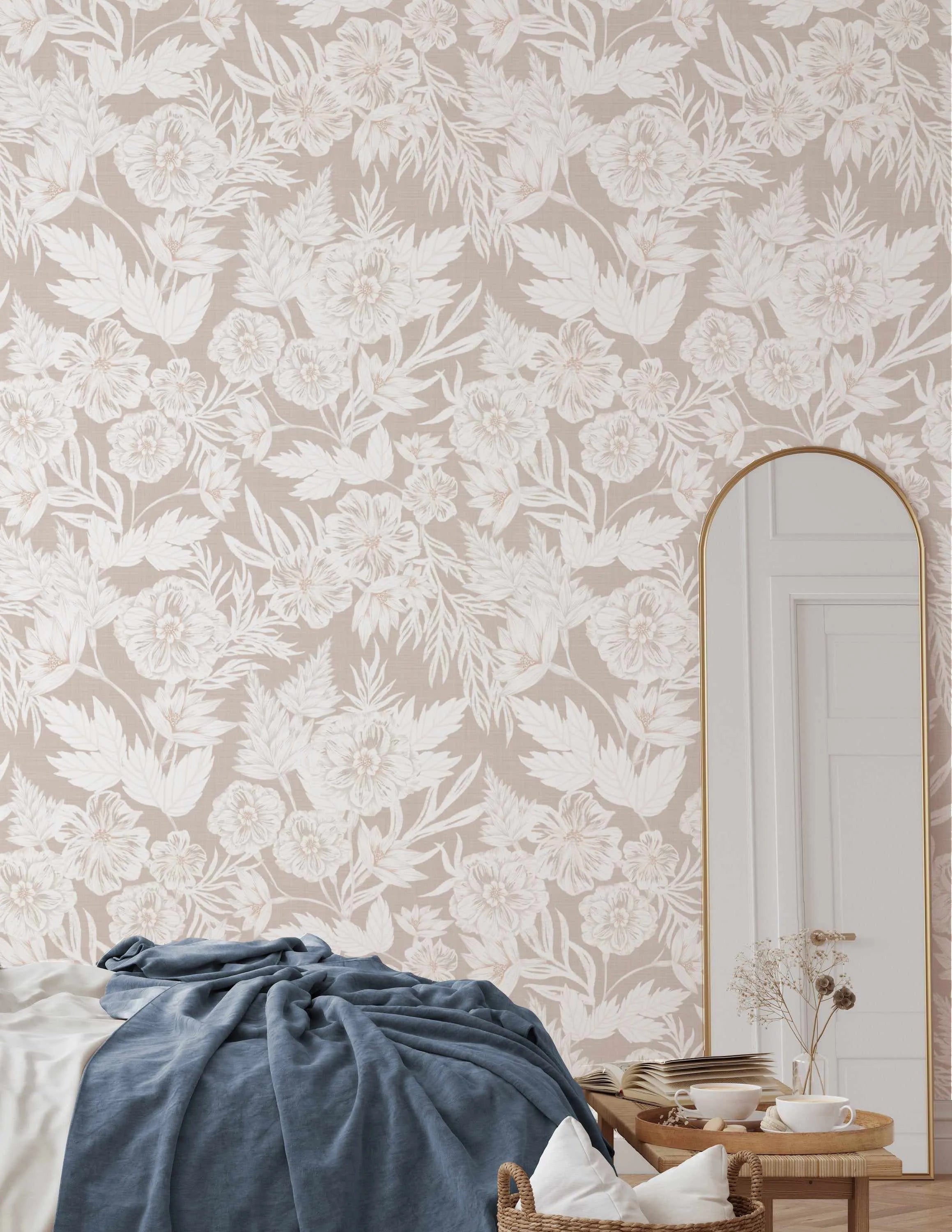 Regency Floral in Sahara Wallpaper from Olive et Oriel where you can shop wallpaper and artworks online