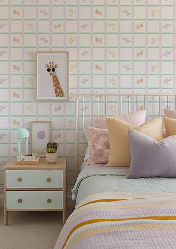 Remis Floral Plaid in Lilac Purple By the Roll Wallpaper from Olive et Oriel where you can shop wallpaper and artworks online