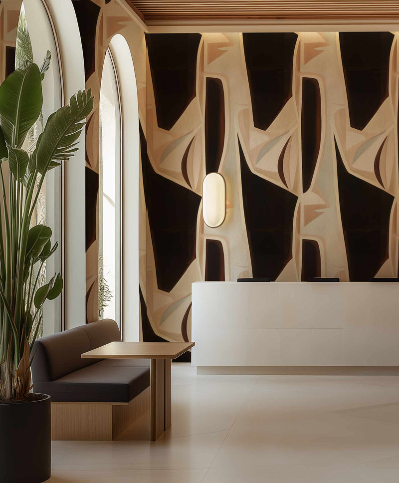 Ravello Abstract in Brown & Beige Commercial Vinyl Wallpaper from Olive et Oriel where you can shop wallpaper and artworks online