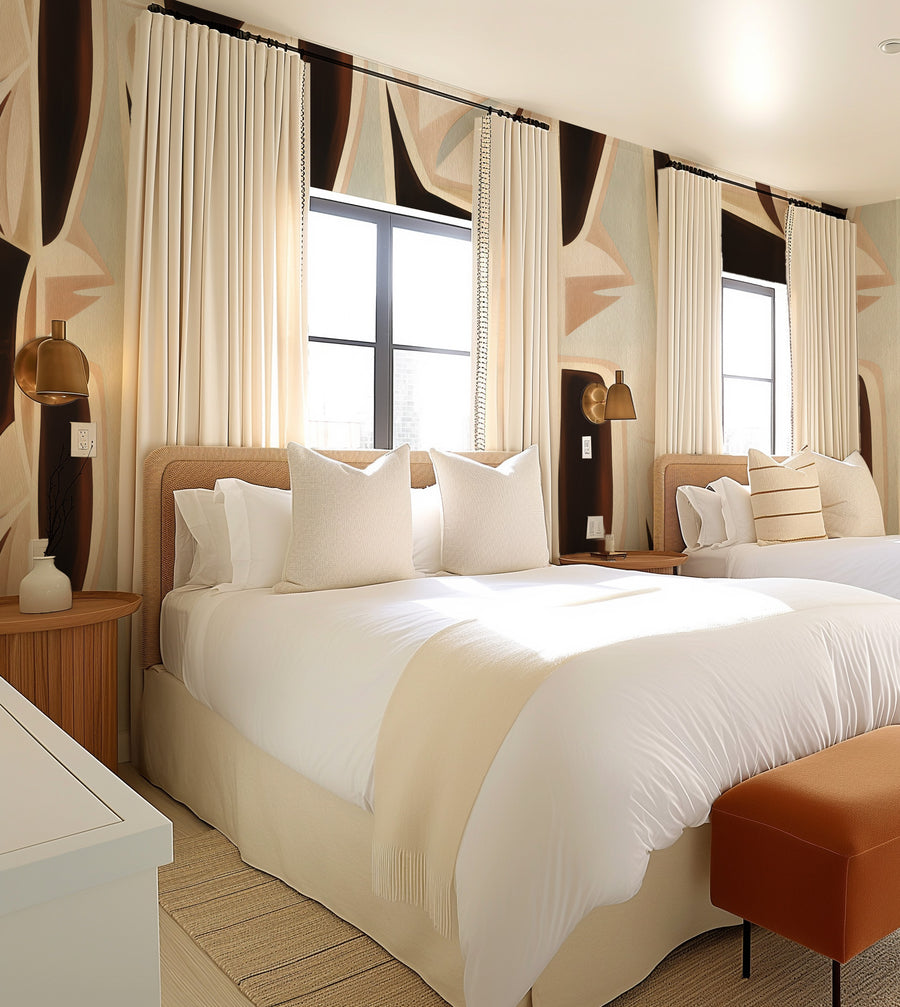 Ravello Abstract in Brown & Beige Commercial Vinyl Wallpaper from Olive et Oriel where you can shop wallpaper and artworks online