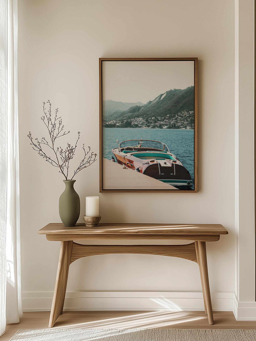 Riva Boat, Lake Como | Framed Canvas Art Print from Olive et Oriel where you can shop wallpaper and artworks online