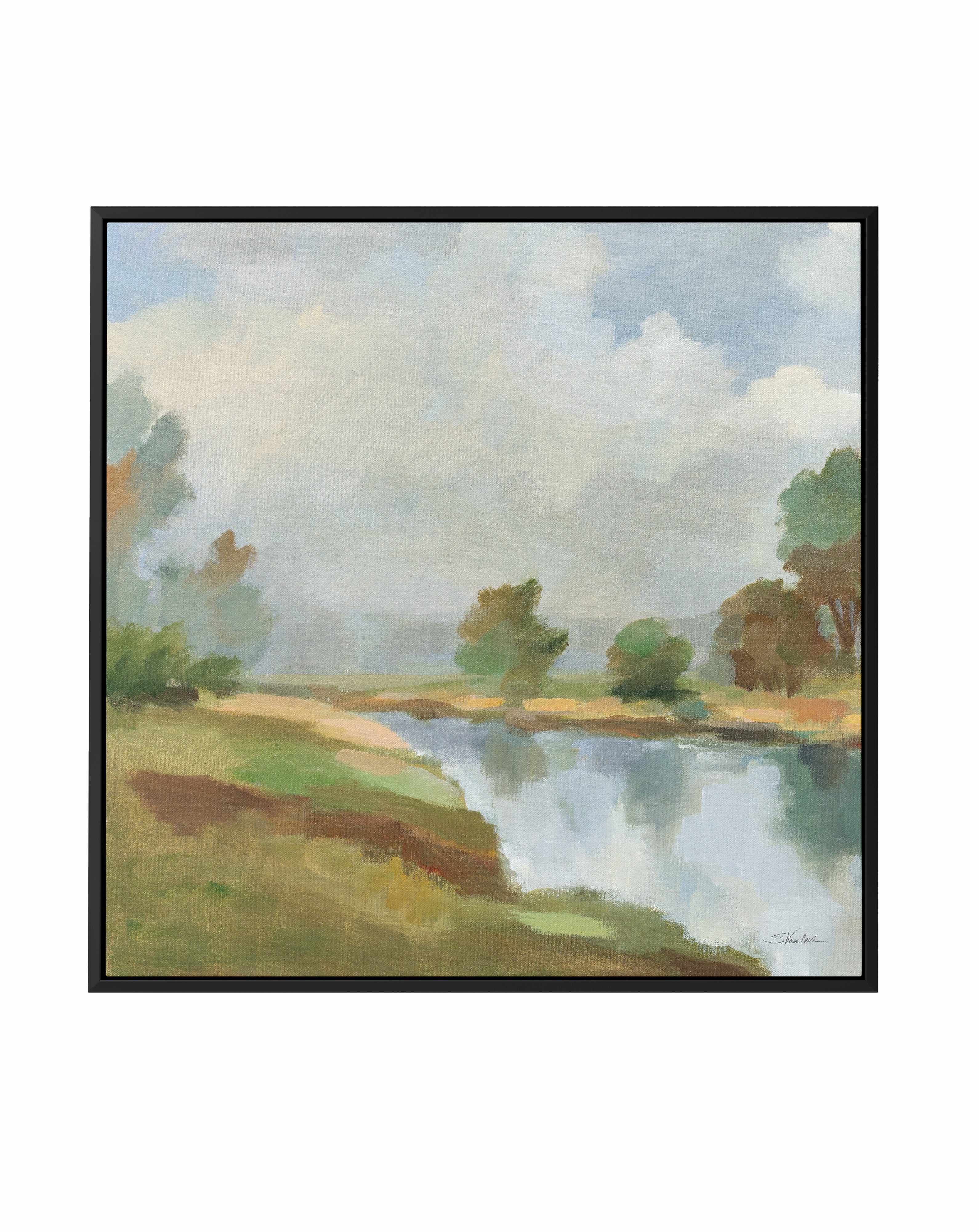 River and Clouds II | Framed Canvas Art Print