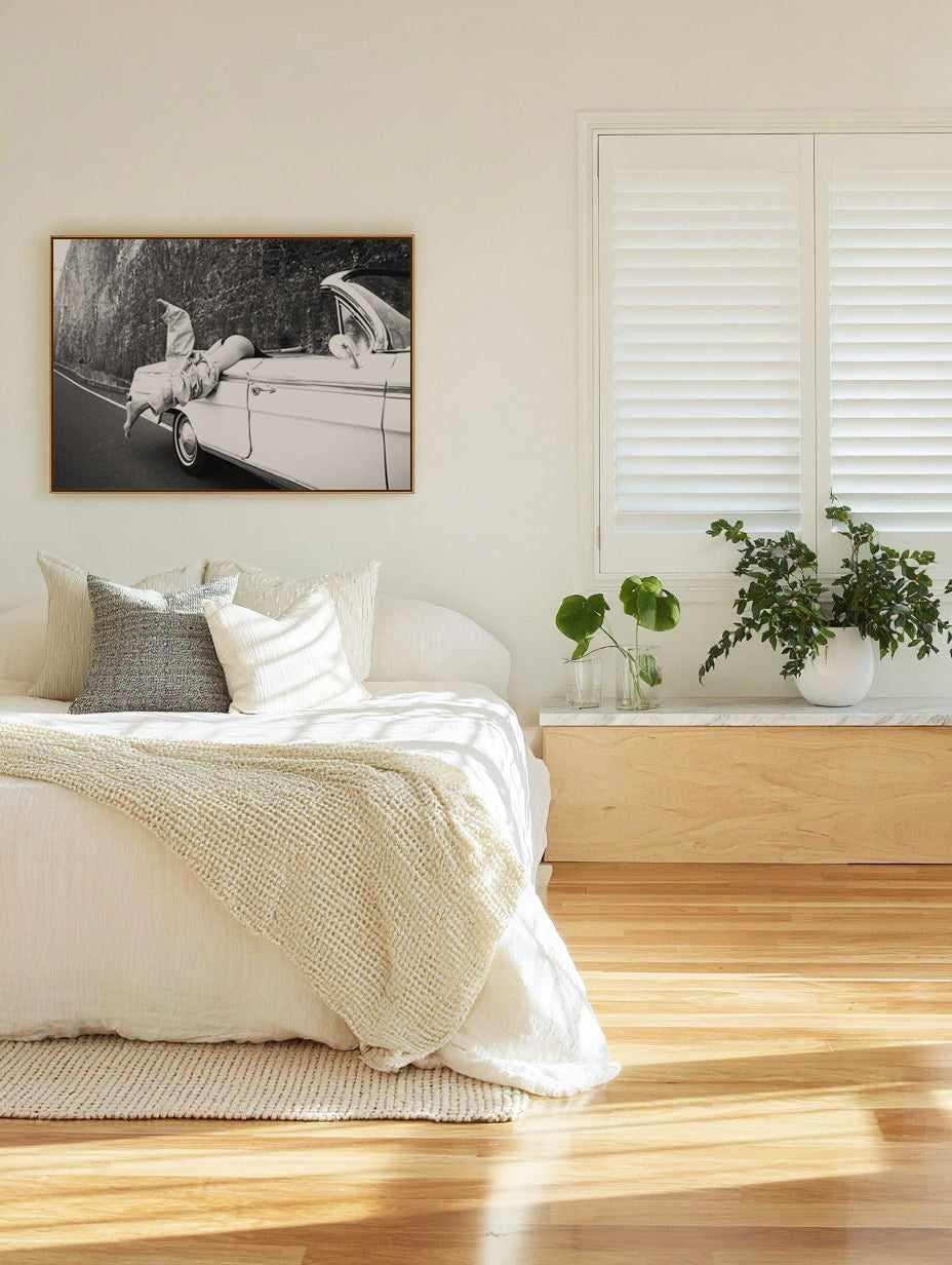 Road Trip B&W by Amy Hallam | Framed Canvas Art Print from Olive et Oriel where you can shop wallpaper and artworks online