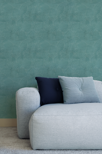Rock Pool Shells Teal Blue Wallpaper from Olive et Oriel where you can shop wallpaper and artworks online