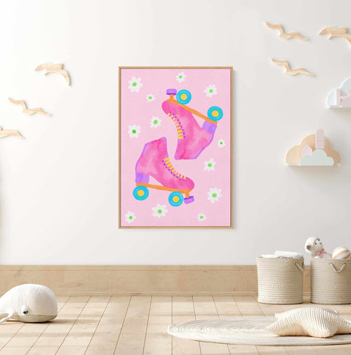 Roller Skates Pink by Baroo Bloom | Framed Canvas Art Print